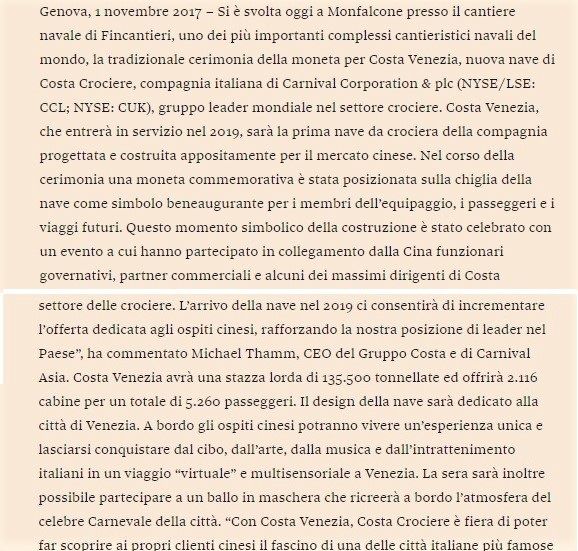 fig 5 Il comunicato di Costa Crociere